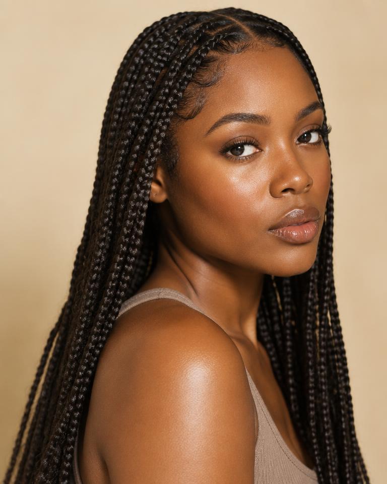 Glossy knotless braids by Crown & Coil